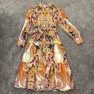 NWOT Flying Tomato Orange and Brown Pleated Tiered Dress